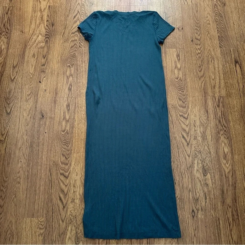 Free People Beach Blue Ribbed Short Sleeve Maxi Dress Fitted Size Large